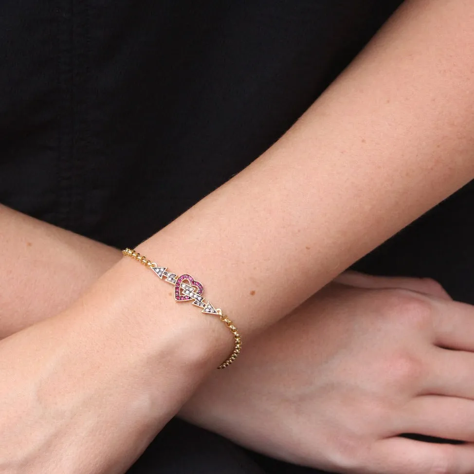 Ruby Heart and Diamond Lightning Bolt Bracelet
