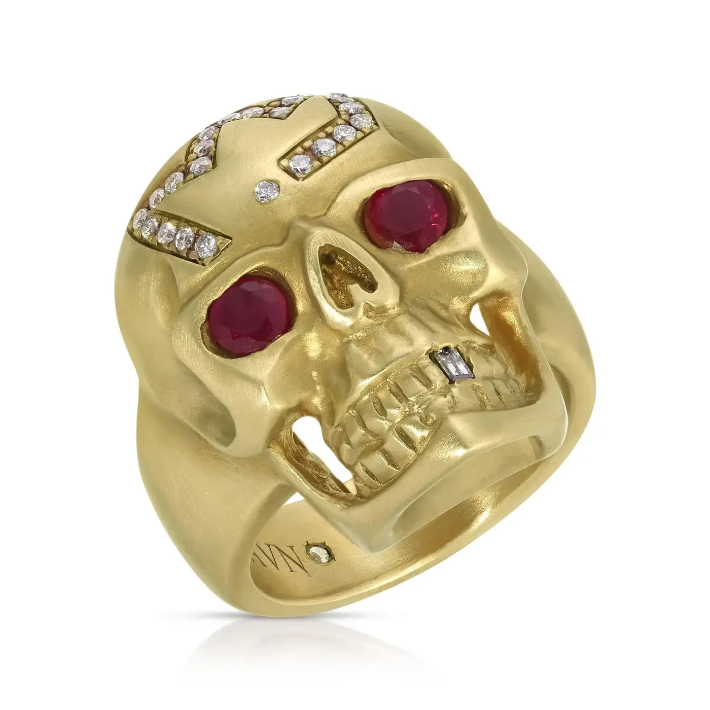 Ruby Skull Ring with Diamonds