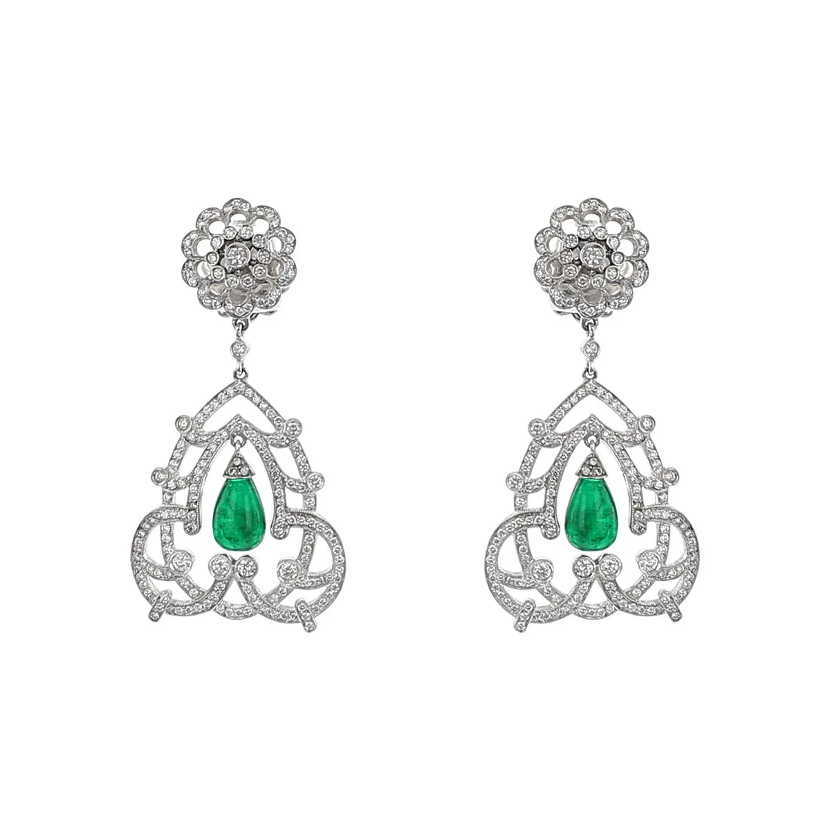 Salavetti Briolette Emerald and Diamond Drop Earrings