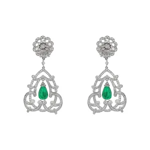 Salavetti Briolette Emerald and Diamond Drop Earrings