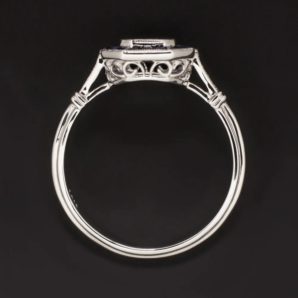 SAPPHIRE DIAMOND ENGAGEMENT RING SETTING RADIANT EMERALD MOUNT VINTAGE ART DECO