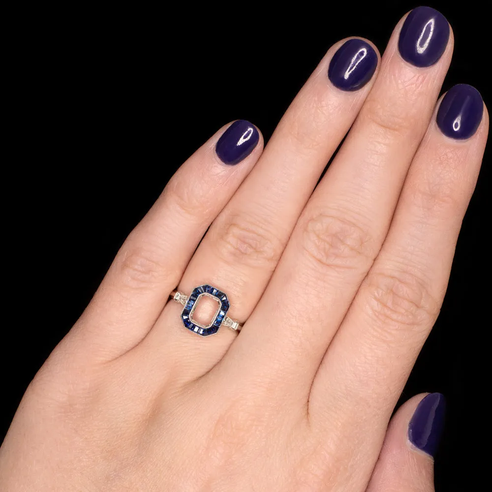 SAPPHIRE DIAMOND ENGAGEMENT RING SETTING RADIANT EMERALD MOUNT VINTAGE ART DECO