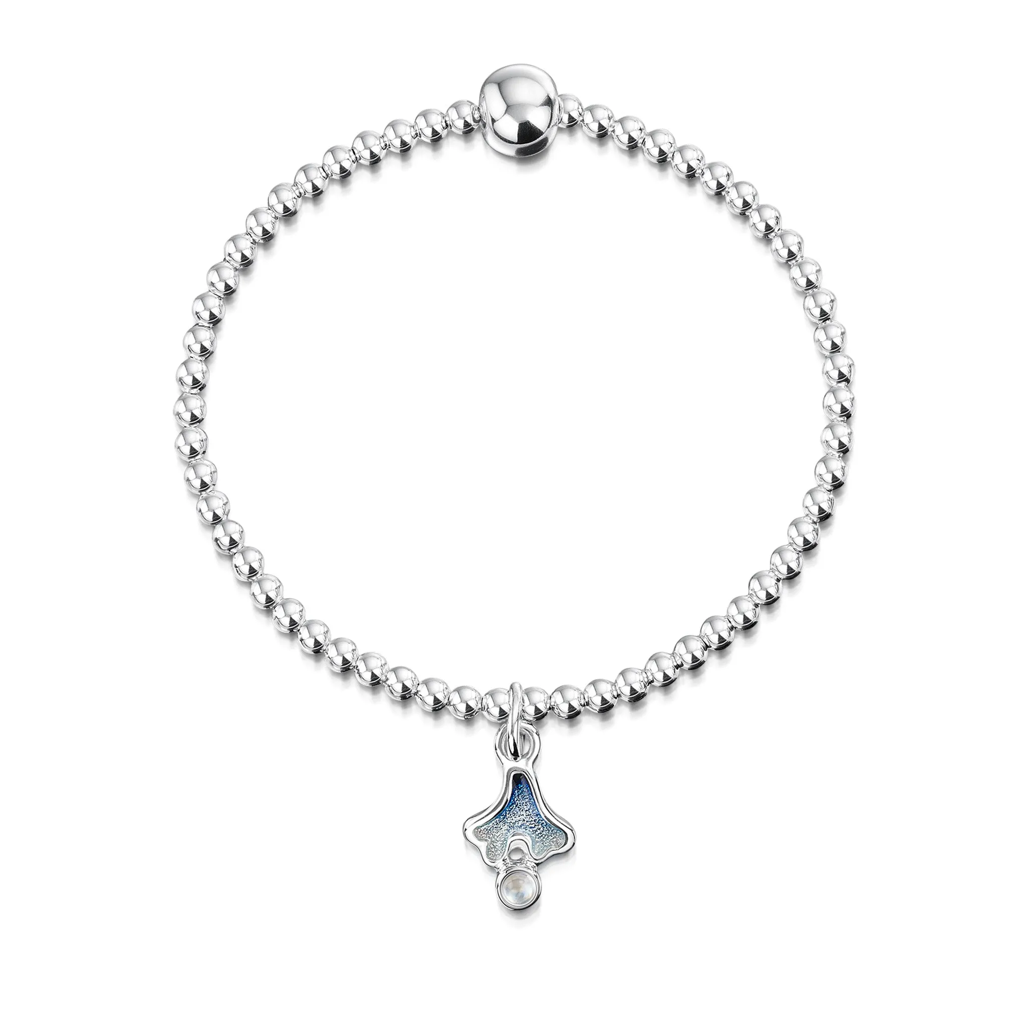 Sea Moss Moonstone Stretch Bracelet in Sea Blue Enamel