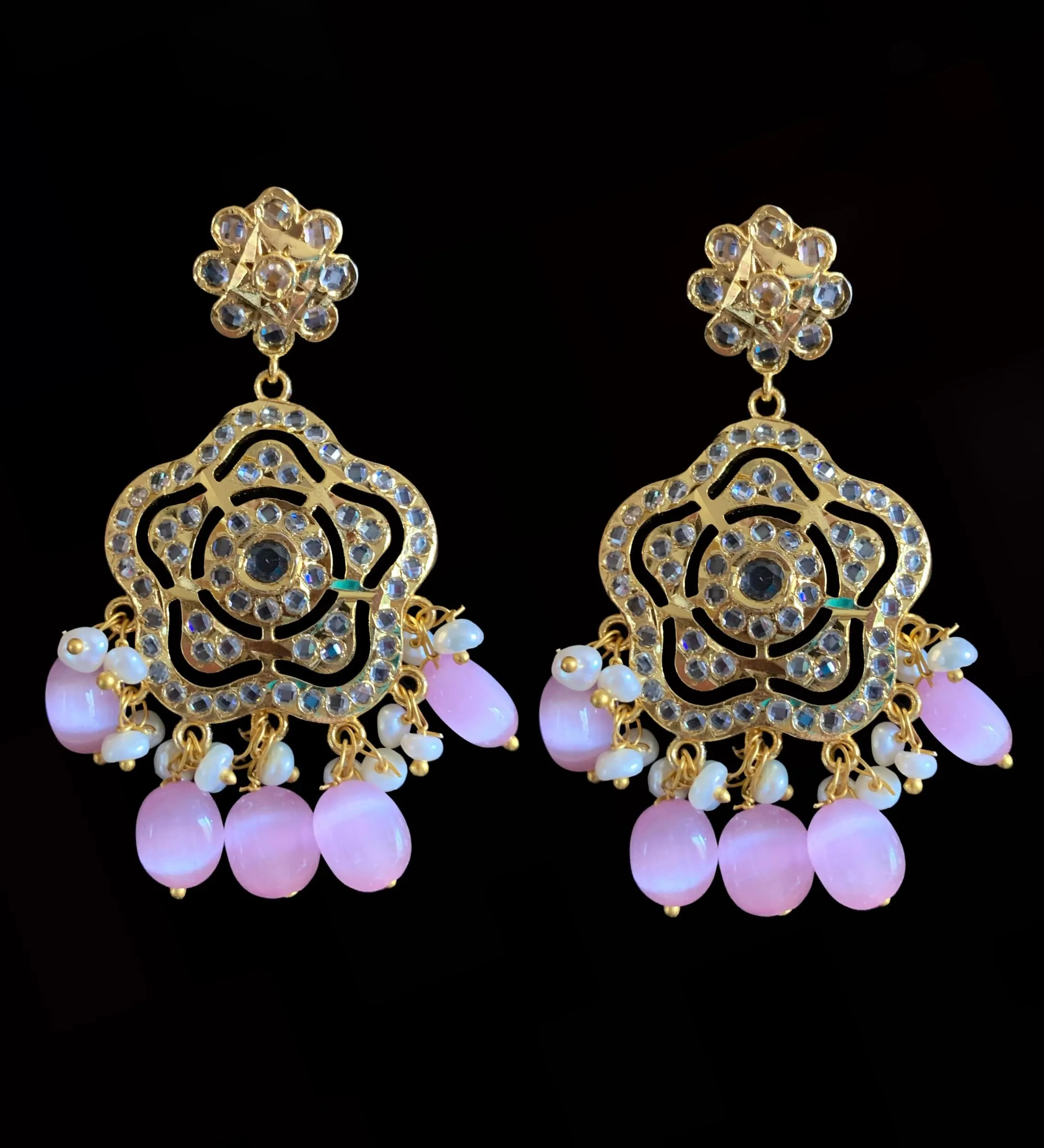 Shahla rose quartz  with fresh water pearl pendant set (SHIPS IN 4 WEEKS )