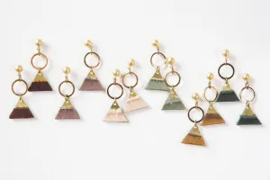 Short Leather and Brass Dangle Earrings - Mountain Inspired