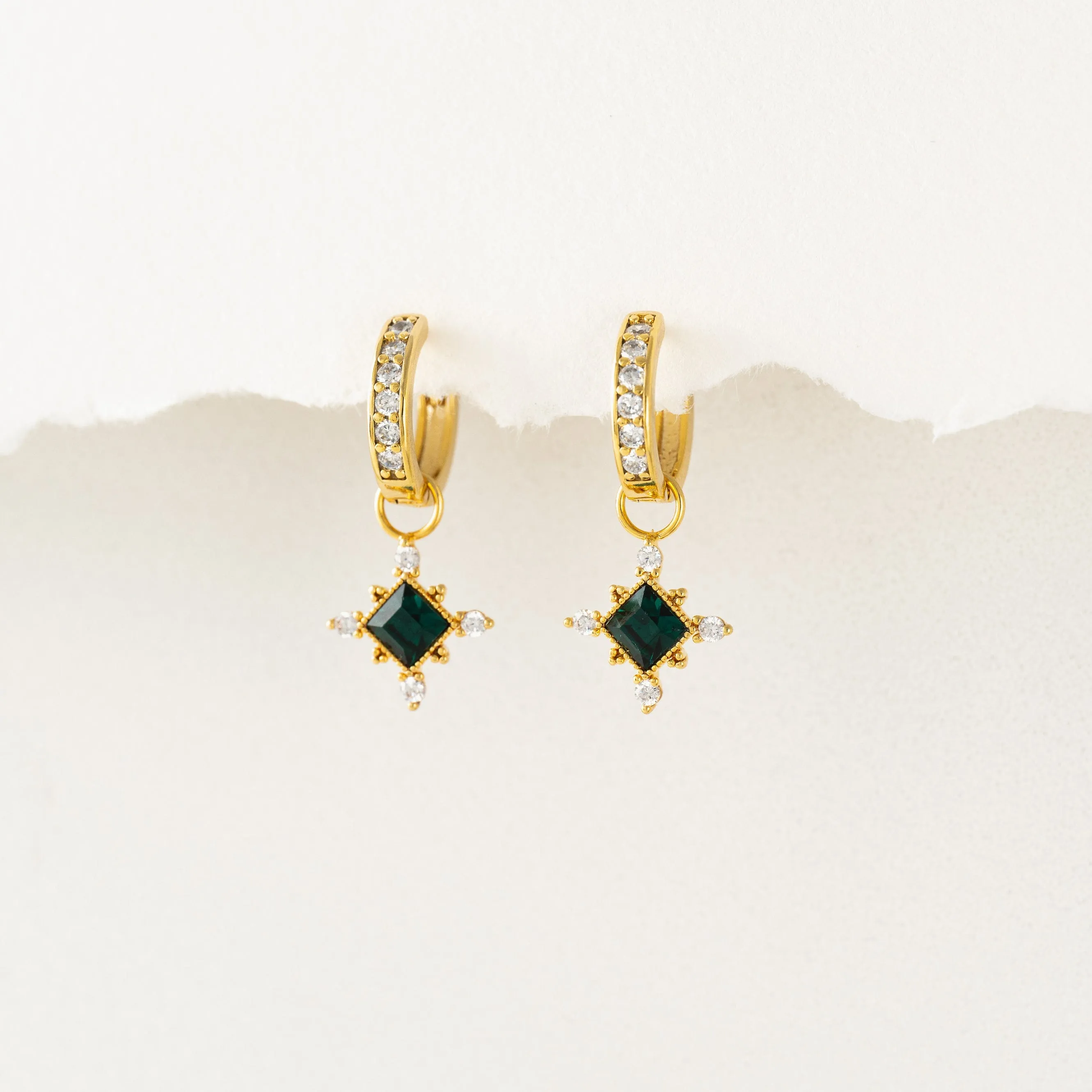 Sierra Emerald Charm Hoop Earrings