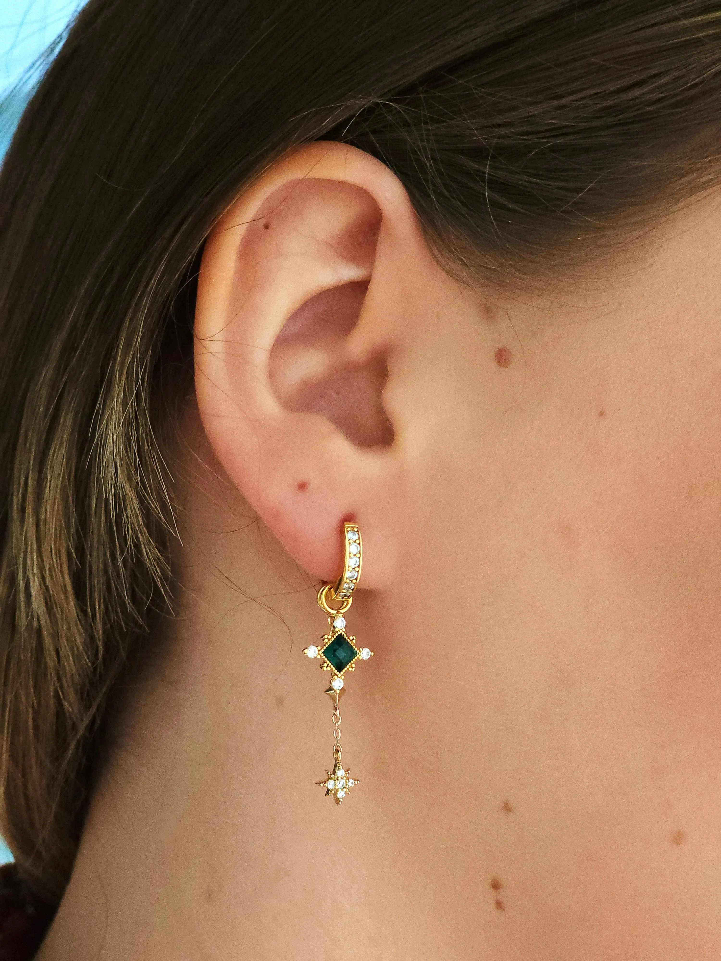 Sierra Emerald Charm Hoop Earrings