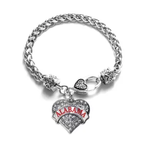 Silver Alabama Pave Heart Charm Braided Bracelet