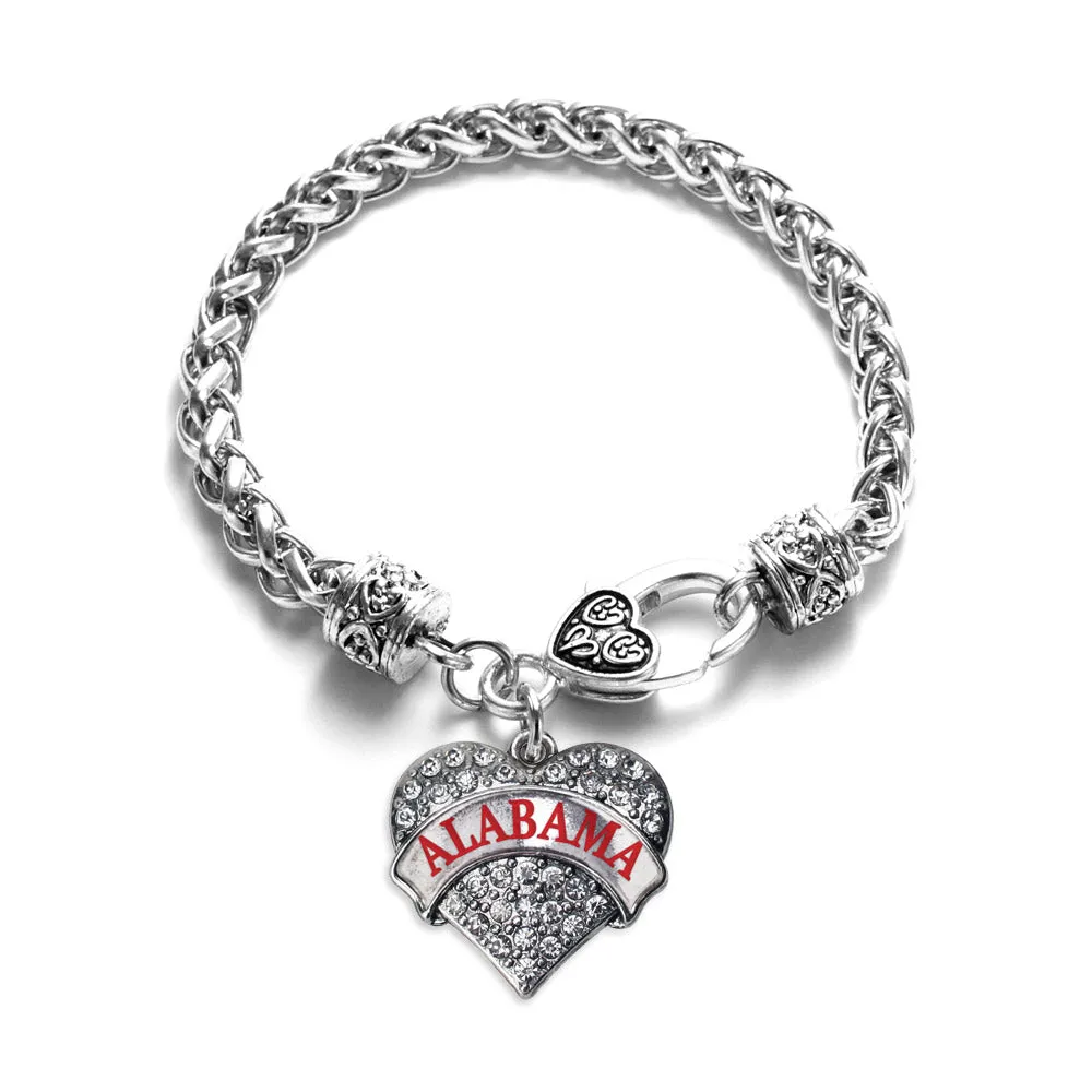 Silver Alabama Pave Heart Charm Braided Bracelet