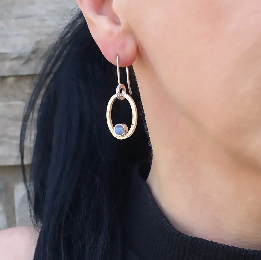 Silver and Moonstone Open Oval Drop Earrings