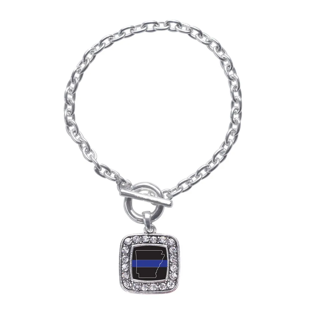 Silver Arkansas Thin Blue Line Square Charm Toggle Bracelet
