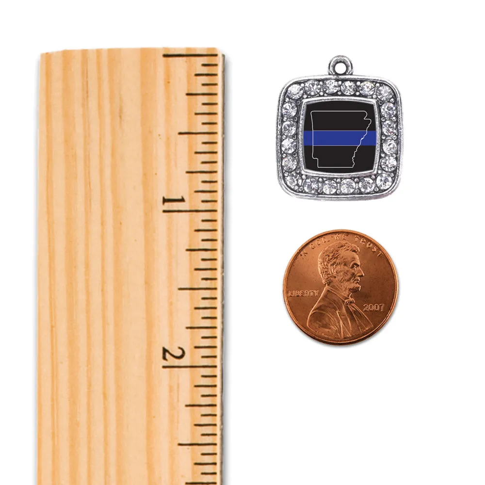 Silver Arkansas Thin Blue Line Square Charm Toggle Bracelet