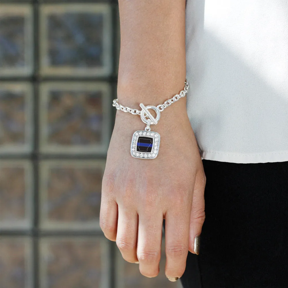 Silver Arkansas Thin Blue Line Square Charm Toggle Bracelet