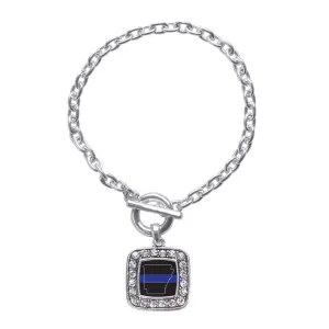 Silver Arkansas Thin Blue Line Square Charm Toggle Bracelet