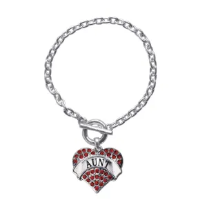 Silver Aunt Red Red Pave Heart Charm Toggle Bracelet