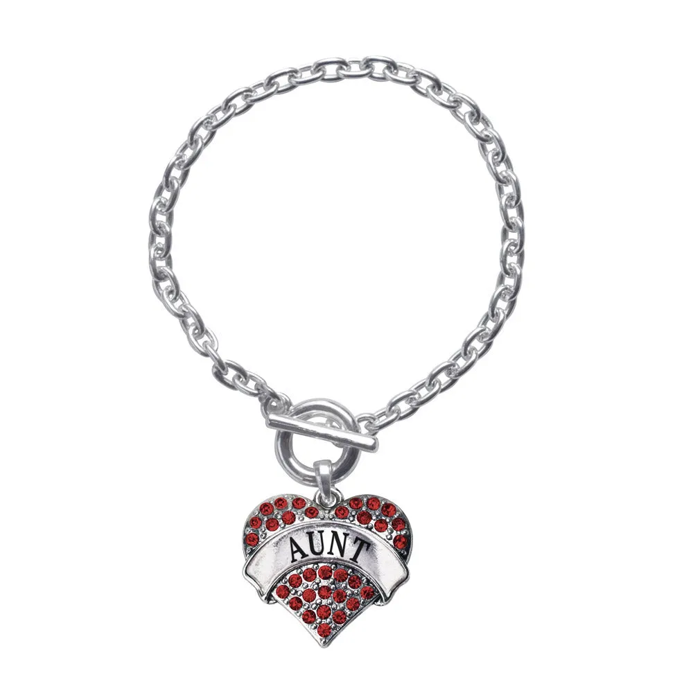 Silver Aunt Red Red Pave Heart Charm Toggle Bracelet