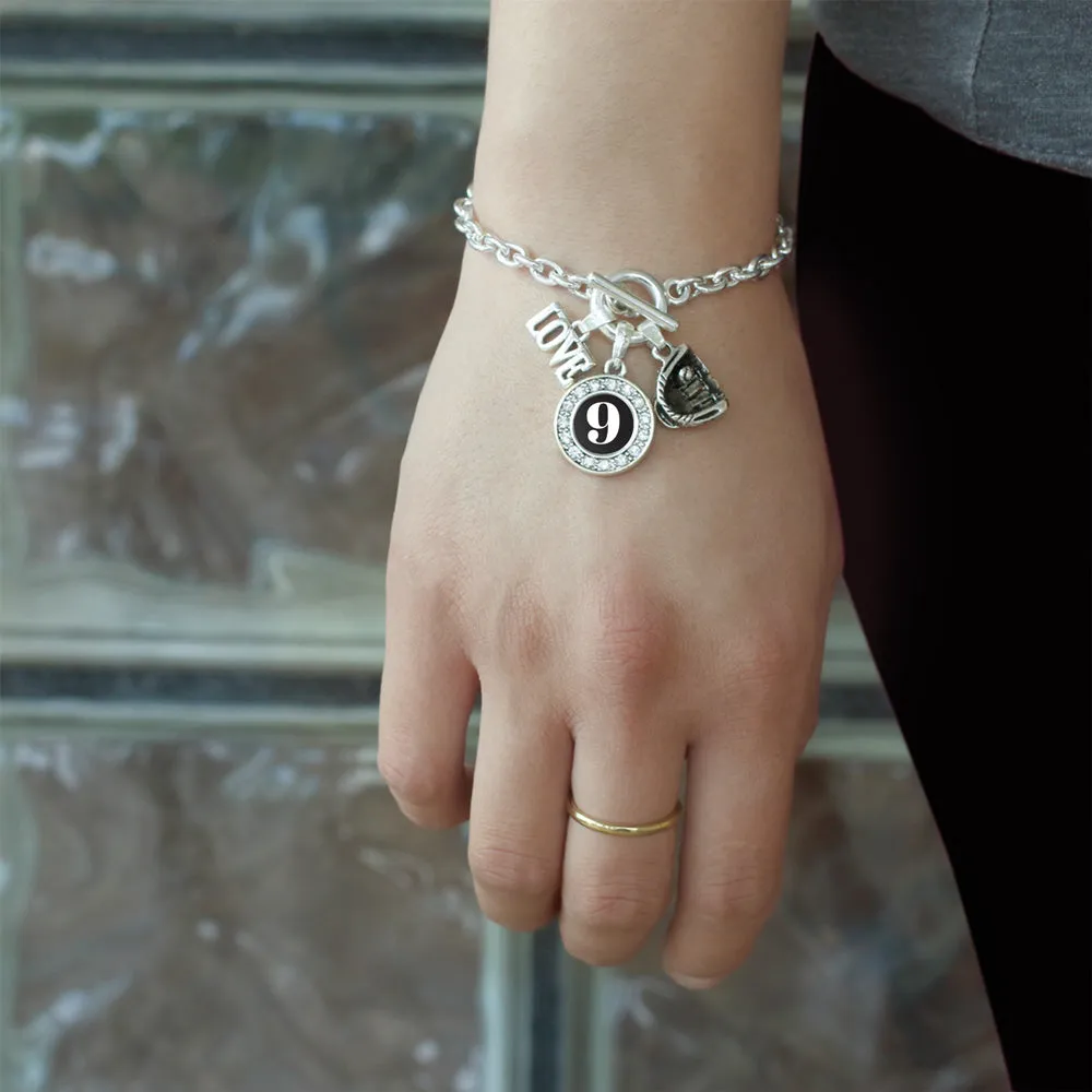 Silver Baseball Glove - Sports Number 9 Circle Charm Toggle Bracelet