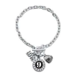 Silver Baseball Glove - Sports Number 9 Circle Charm Toggle Bracelet