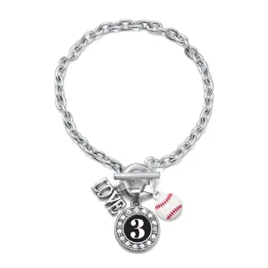 Silver Baseball - Sports Number 3 Circle Charm Toggle Bracelet