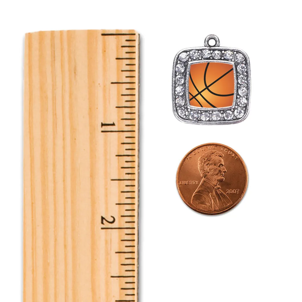 Silver Basketball Square Charm Toggle Bracelet