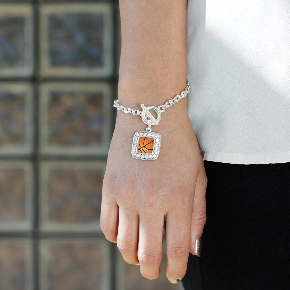 Silver Basketball Square Charm Toggle Bracelet