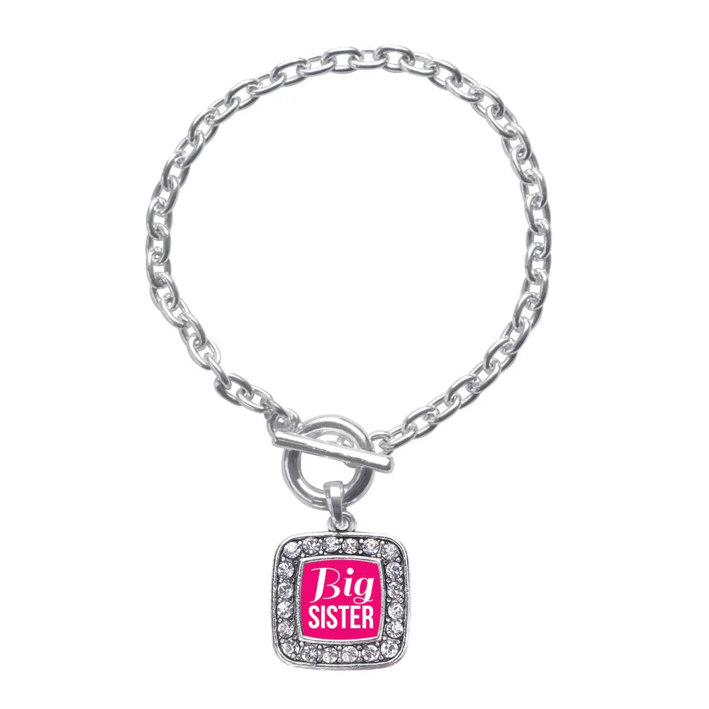 Silver Big Sister Square Charm Toggle Bracelet