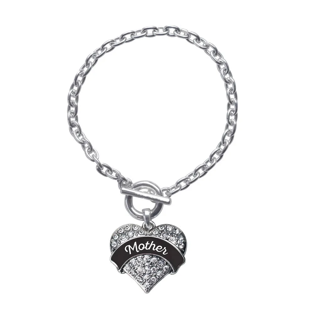 Silver Black and White Mother Pave Heart Charm Toggle Bracelet