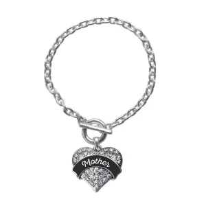 Silver Black and White Mother Pave Heart Charm Toggle Bracelet