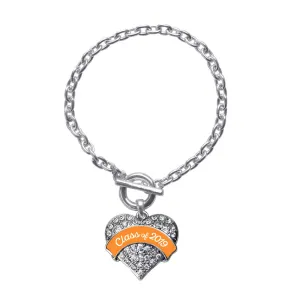 Silver Class of 2019 - Orange Pave Heart Charm Toggle Bracelet