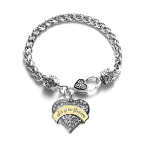 Silver Cream Sis of Groom Pave Heart Charm Braided Bracelet