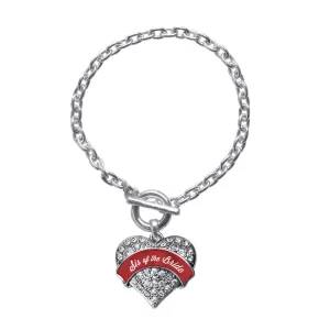 Silver Crimson Red Sis of the Bride Pave Heart Charm Toggle Bracelet