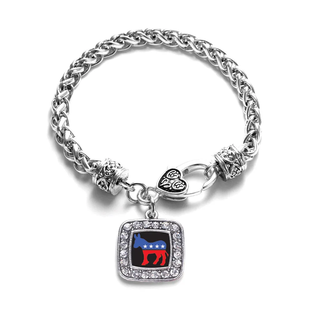 Silver Democrat Square Charm Braided Bracelet