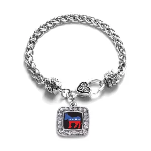 Silver Democrat Square Charm Braided Bracelet