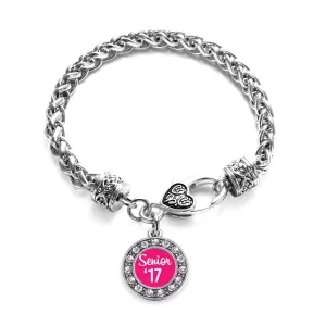 Silver Fuchsia Senior '17 Circle Charm Braided Bracelet