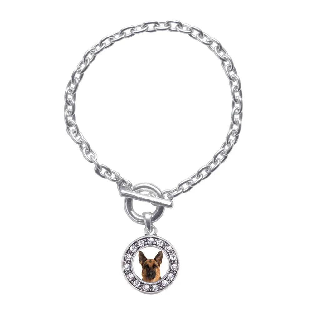 Silver German Shepherd Face Circle Charm Toggle Bracelet