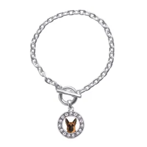 Silver German Shepherd Face Circle Charm Toggle Bracelet