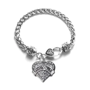 Silver Godmother Pave Heart Charm Braided Bracelet