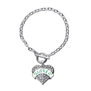 Silver Green and White Little Pave Heart Charm Toggle Bracelet