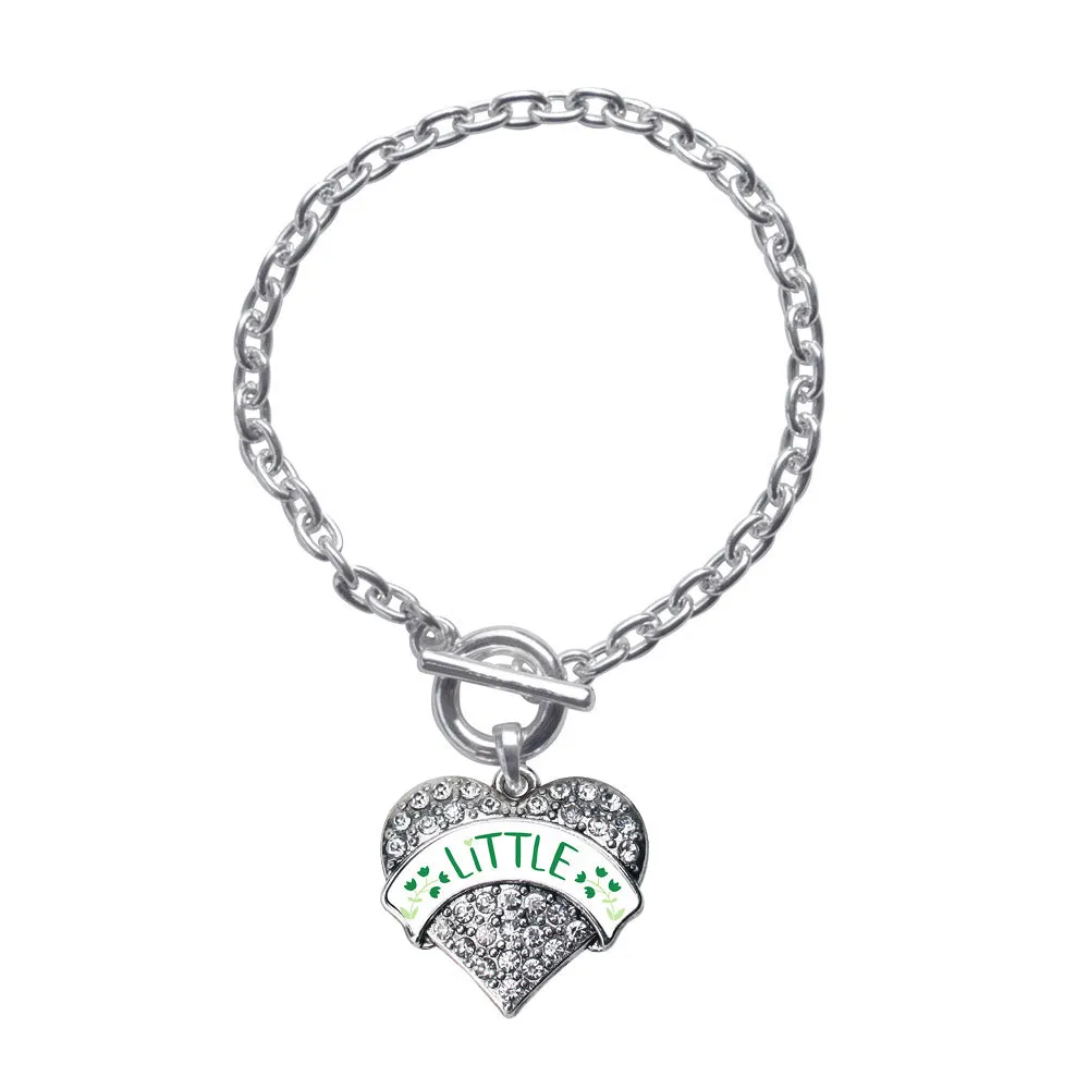 Silver Green and White Little Pave Heart Charm Toggle Bracelet