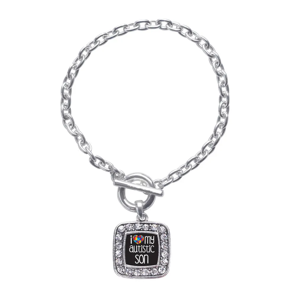 Silver I Love My Autistic Son Square Charm Toggle Bracelet