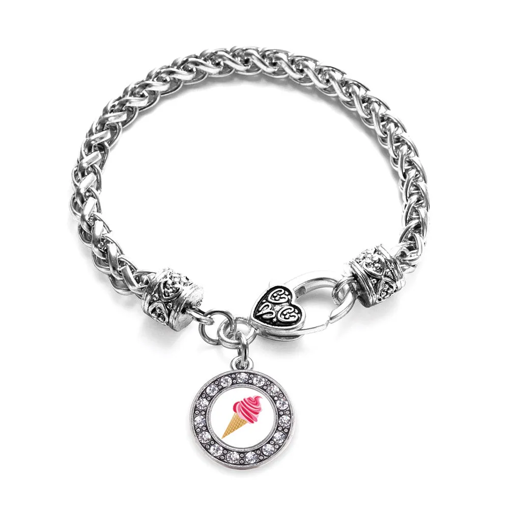 Silver Ice Cream Cone Lovers Circle Charm Braided Bracelet