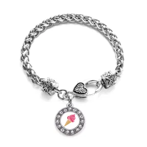 Silver Ice Cream Cone Lovers Circle Charm Braided Bracelet