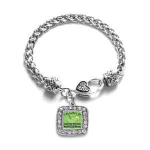 Silver I'd Rather Be Drinking Margaritas Square Charm Braided Bracelet