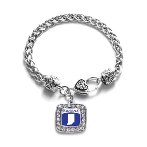 Silver Indiana Outline Square Charm Braided Bracelet