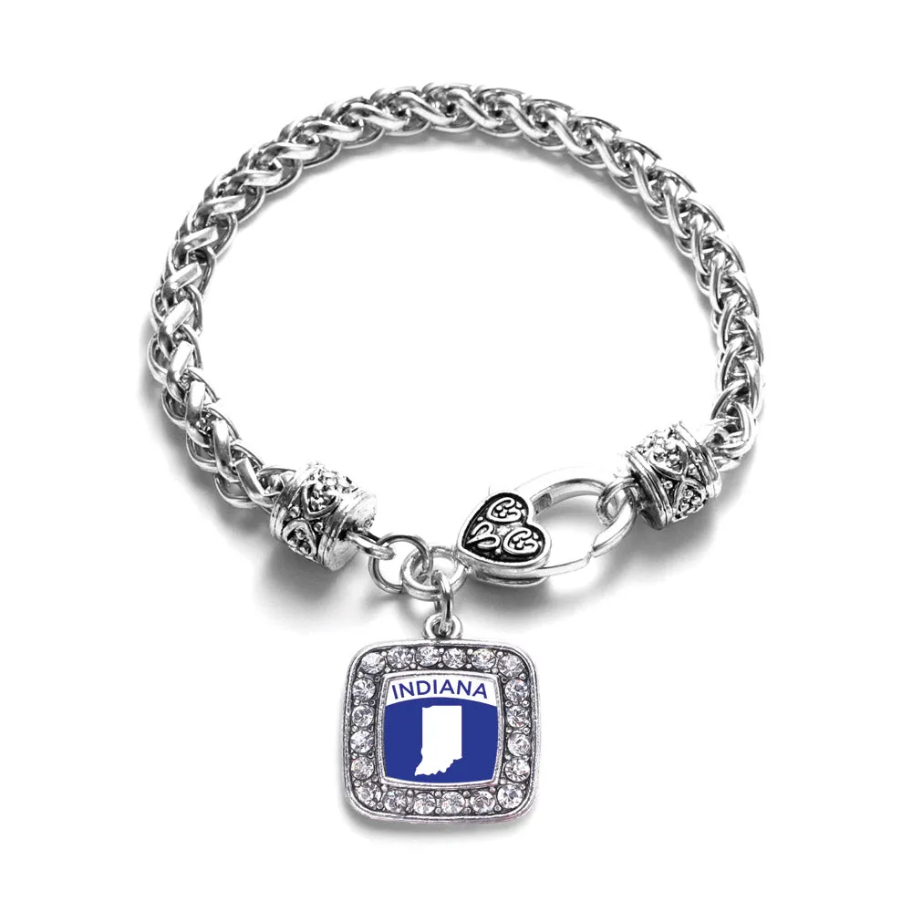 Silver Indiana Outline Square Charm Braided Bracelet