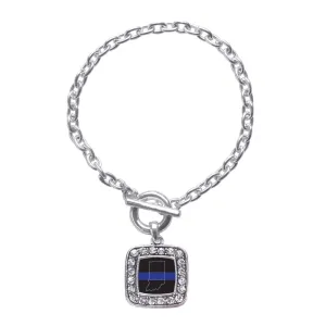 Silver Indiana Thin Blue Line Square Charm Toggle Bracelet