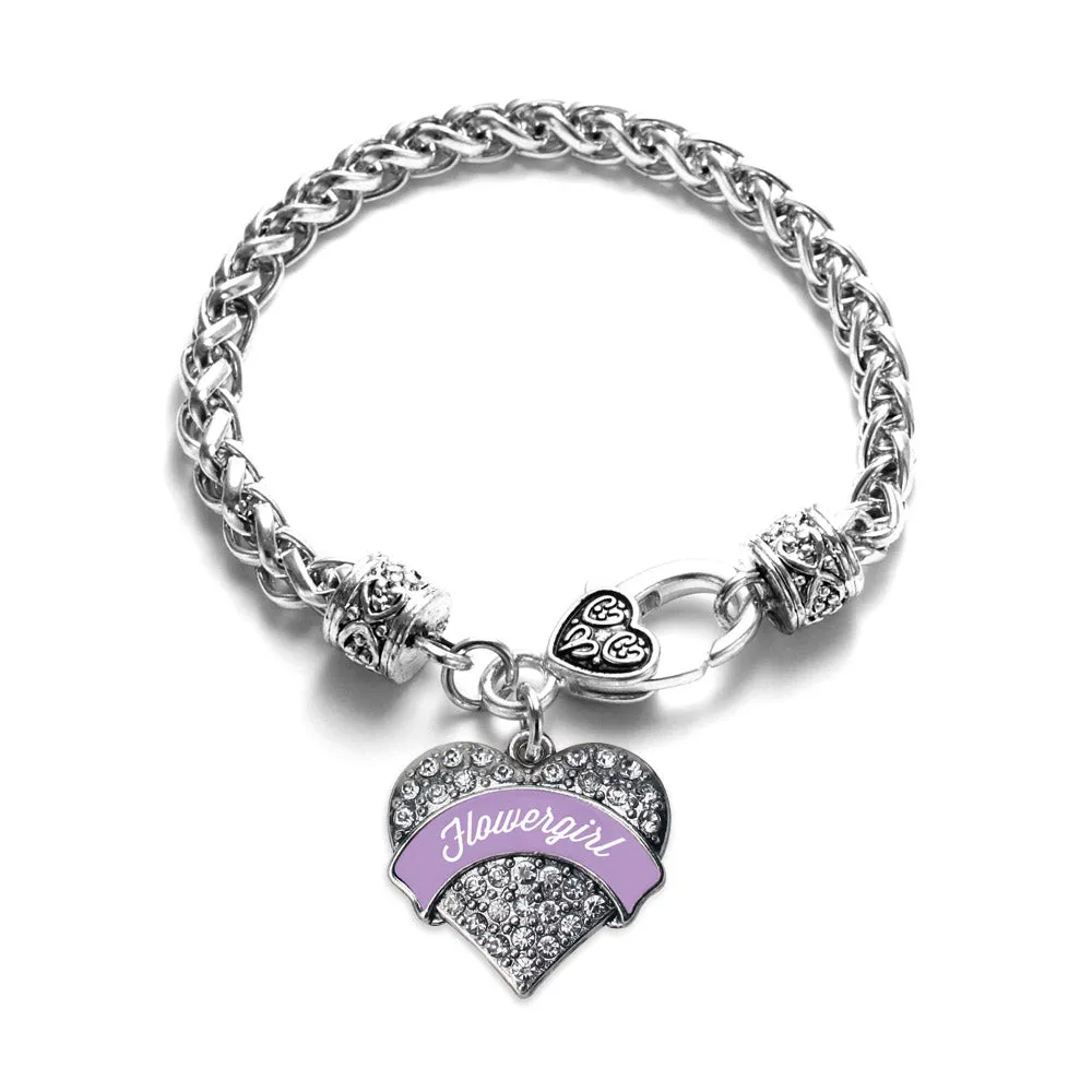 Silver Lavender Flower Girl Pave Heart Charm Braided Bracelet