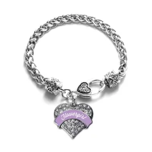 Silver Lavender Flower Girl Pave Heart Charm Braided Bracelet