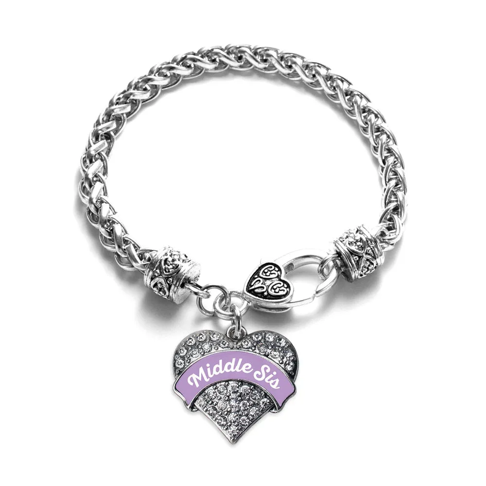 Silver Lavender Middle Sister Pave Heart Charm Braided Bracelet