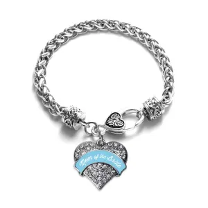 Silver Light Blue Mom of the Bride Pave Heart Charm Braided Bracelet